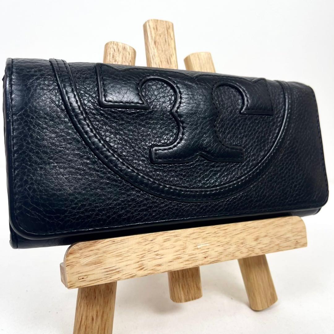 トリーバーチ　長財布　デカロゴ！　二つ折りウォレット　本革　極美品　ブラック