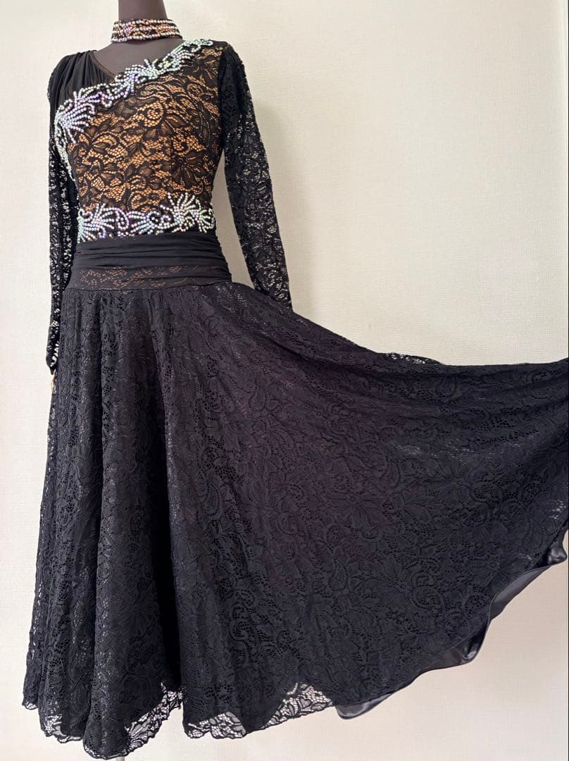 社交ダンスワンピース　パーティワンピース　ソシアルダンス　黒