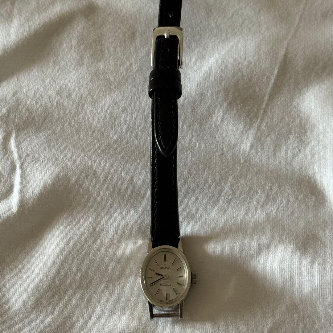 値下げ可　OMEGA Geneve ジュネーブ　楕円形手巻き時計 黒レザーバンド