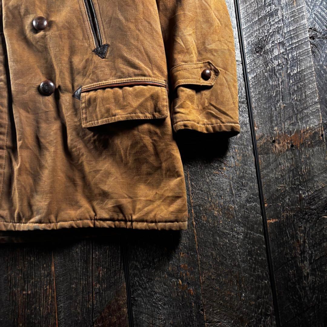 古着　５０s ボアコート　ダック生地　ムートンコート　くるみボタンL ブラウン.