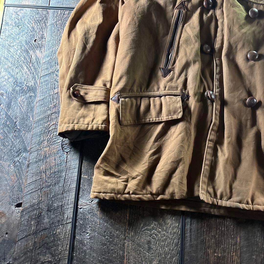 古着　５０s ボアコート　ダック生地　ムートンコート　くるみボタンL ブラウン.