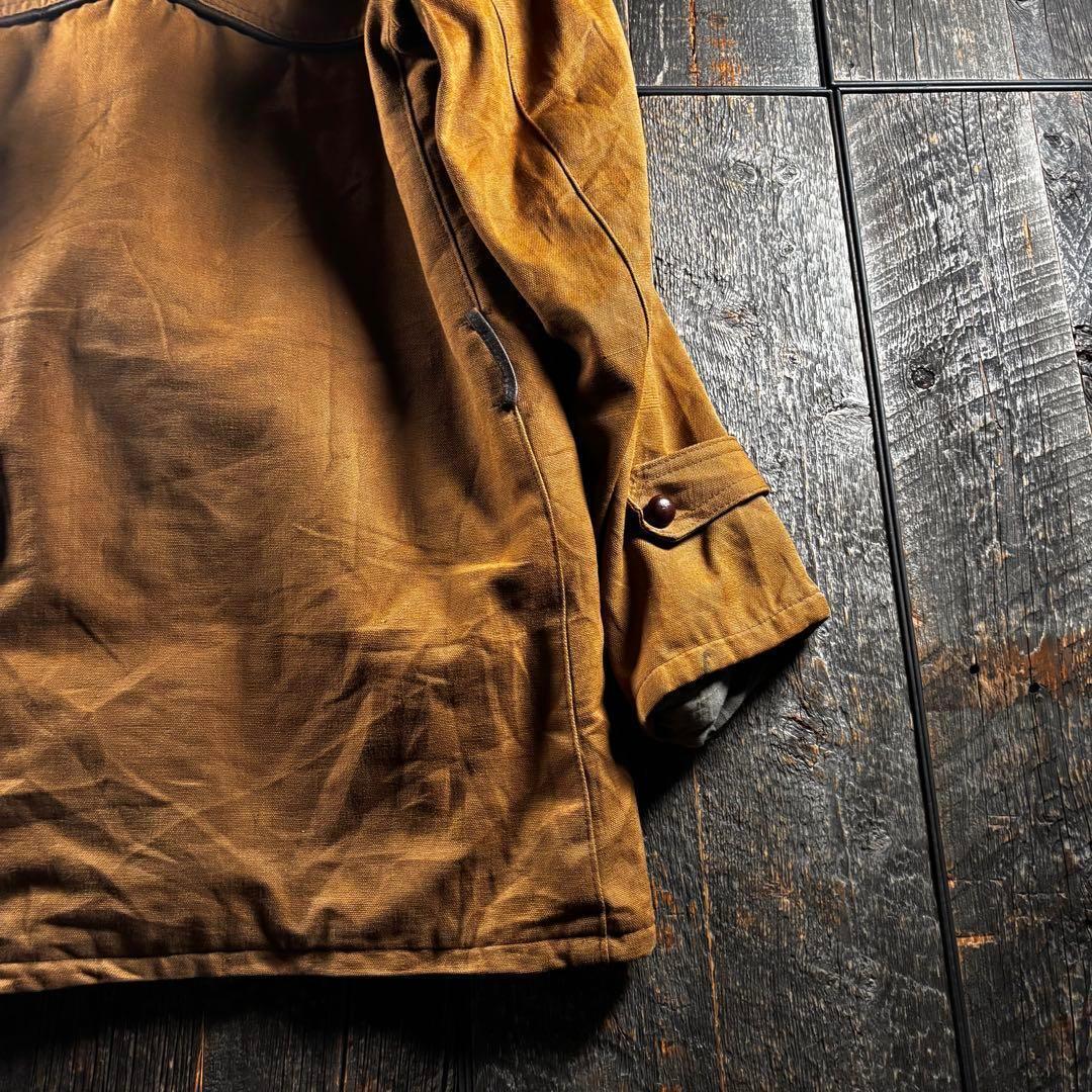 古着　５０s ボアコート　ダック生地　ムートンコート　くるみボタンL ブラウン.