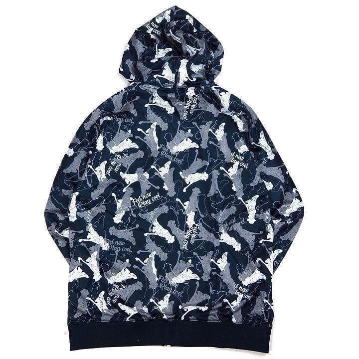 新品 ピン ゴルフ 総柄プリントフルジップ フーディー パーカー ネイビー L