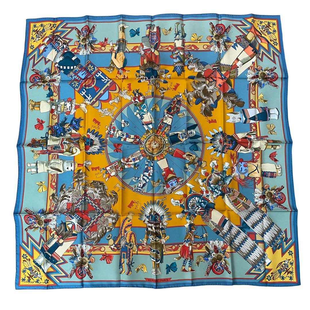 美品 エルメスHERMES カレ90 Kachinas（カチナ）