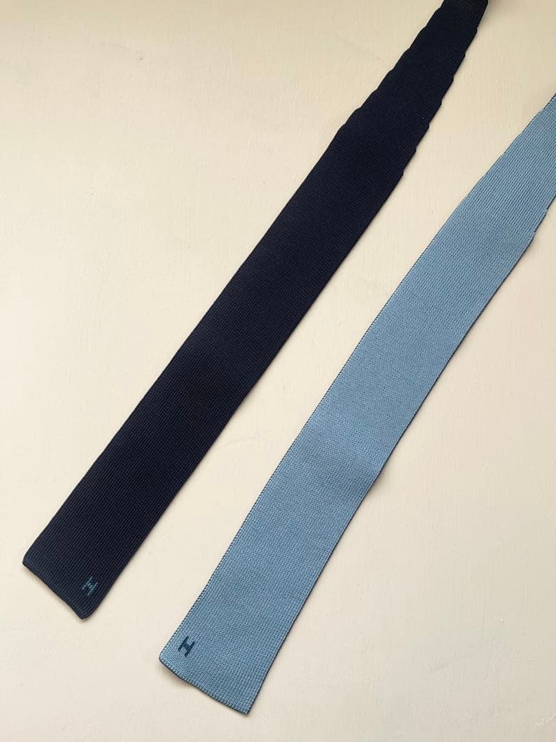 エルメス ニットタイ シルク リバーシブル ネイビー×ブルー