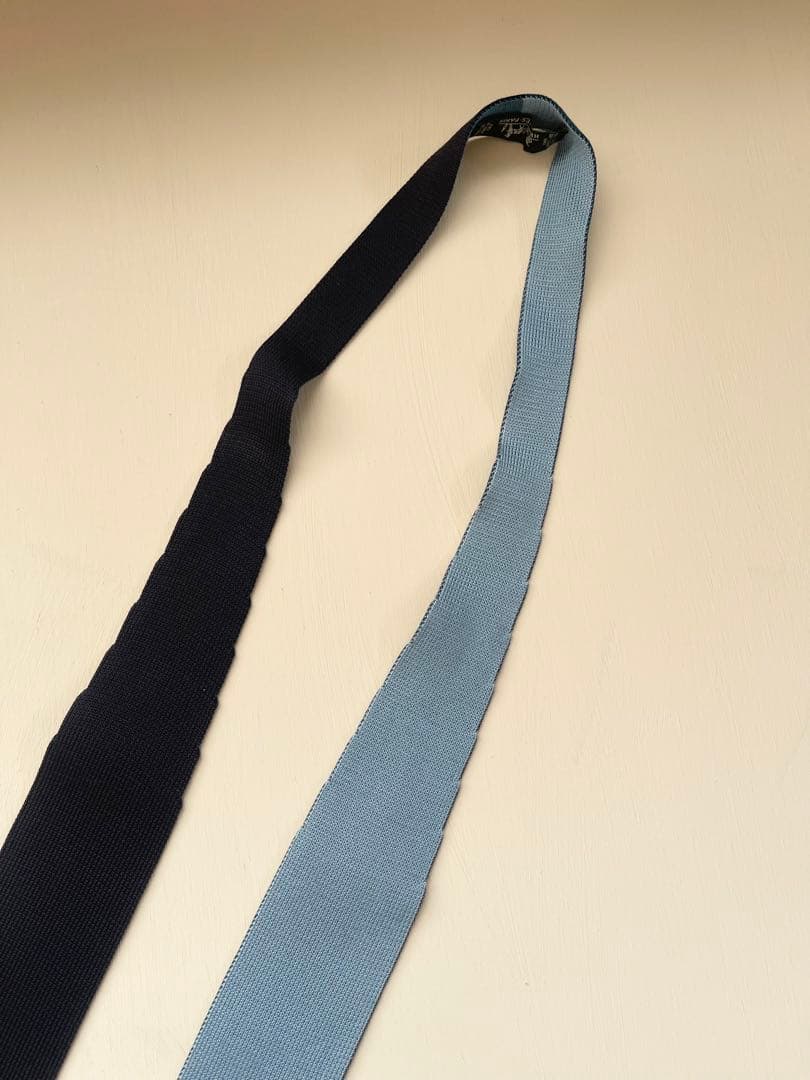 エルメス ニットタイ シルク リバーシブル ネイビー×ブルー