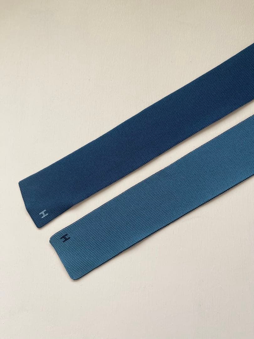 エルメス ニットタイ シルク リバーシブル ネイビー×ブルー