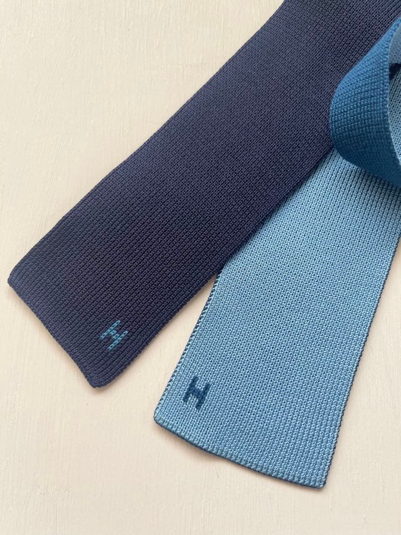 エルメス ニットタイ シルク リバーシブル ネイビー×ブルー