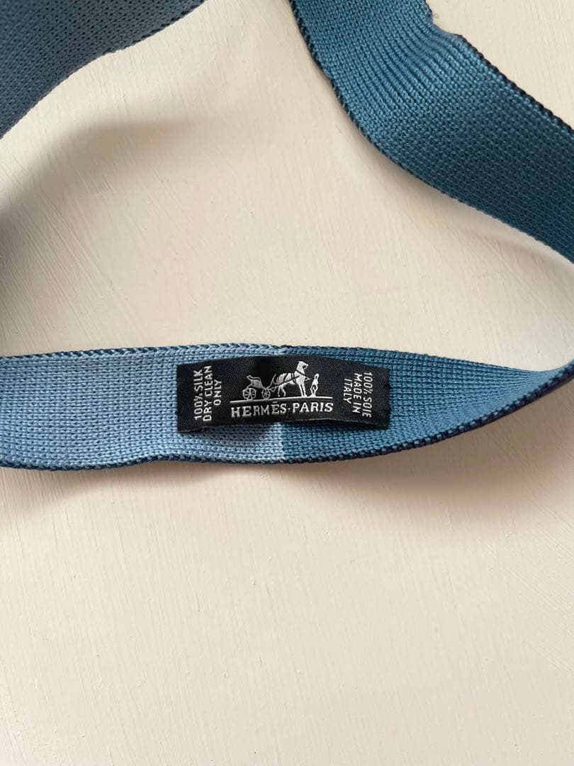 エルメス ニットタイ シルク リバーシブル ネイビー×ブルー
