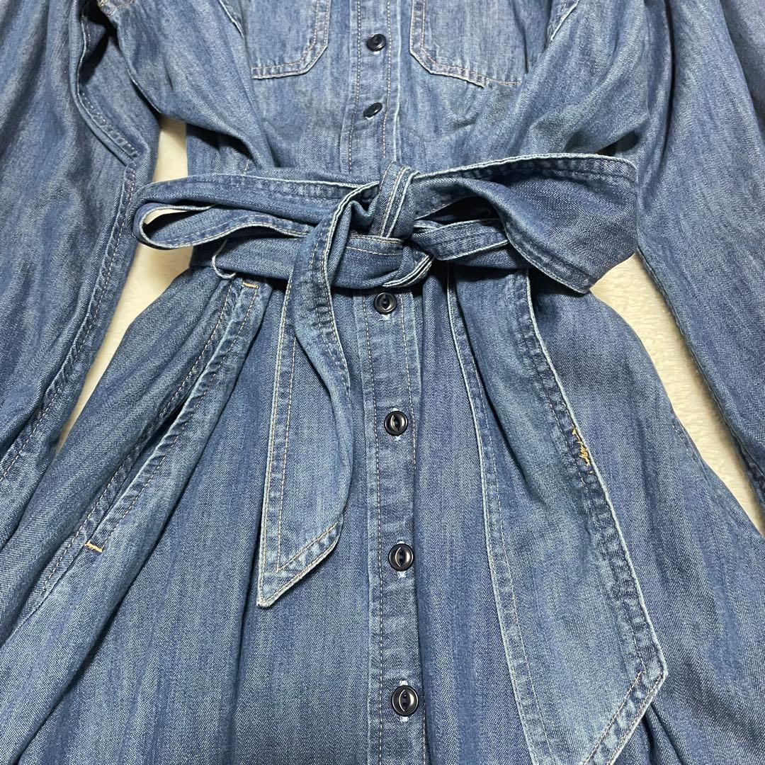 ローレンラルフローレン　デニムシャツワンピース リボン　ベルト マキシ丈