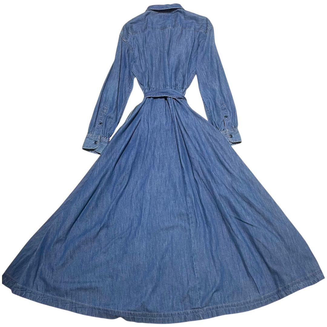 ローレンラルフローレン　デニムシャツワンピース リボン　ベルト マキシ丈
