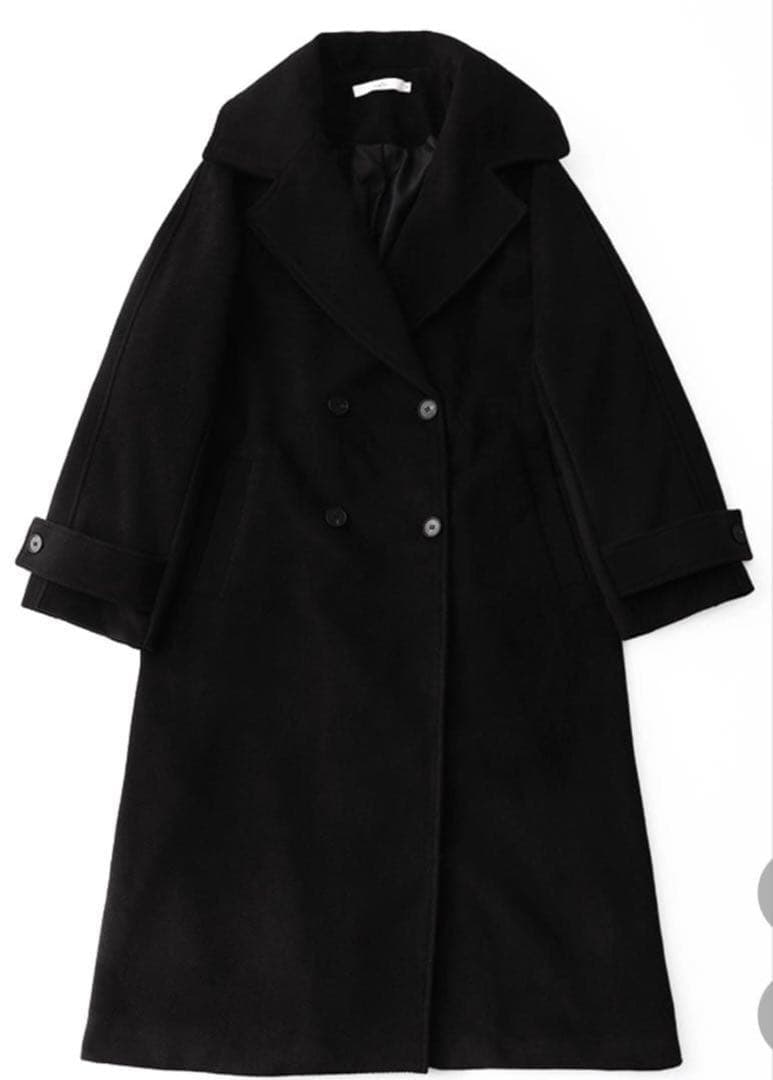 nabi ワイドカラーダブルロングコート 黒ロングコート サイズ2 nugu