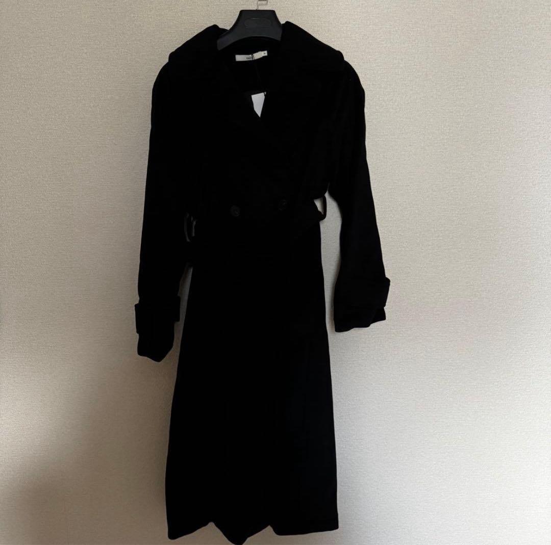 nabi ワイドカラーダブルロングコート 黒ロングコート サイズ2 nugu