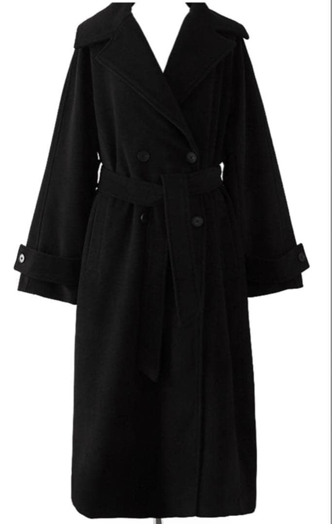 nabi ワイドカラーダブルロングコート 黒ロングコート サイズ2 nugu