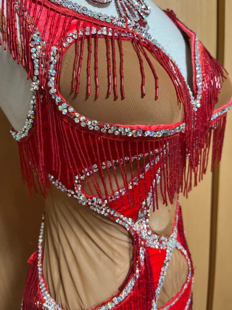 ❤️タカダンス ❤️レッドベルベットサテンラテンドレスM