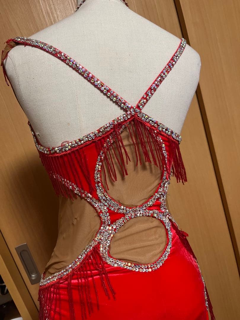 ❤️タカダンス ❤️レッドベルベットサテンラテンドレスM