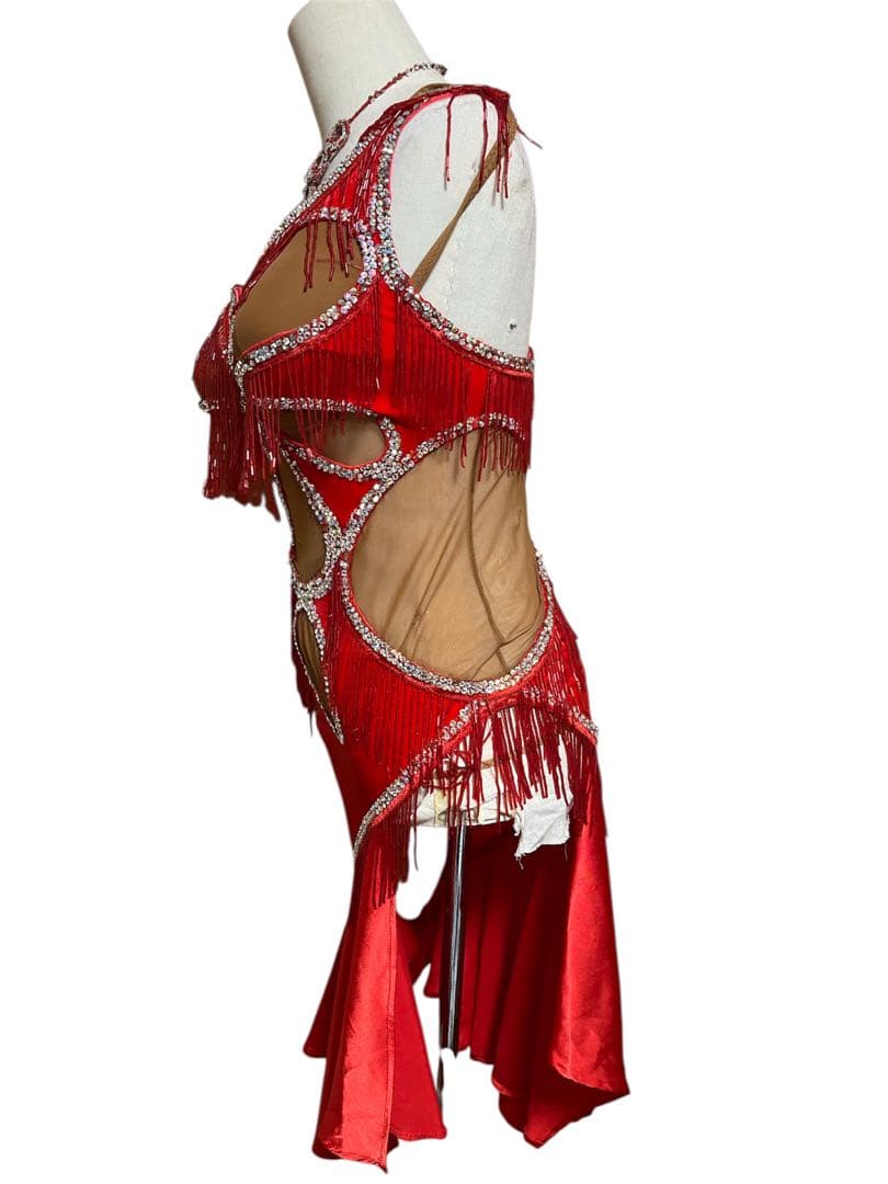 ❤️タカダンス ❤️レッドベルベットサテンラテンドレスM