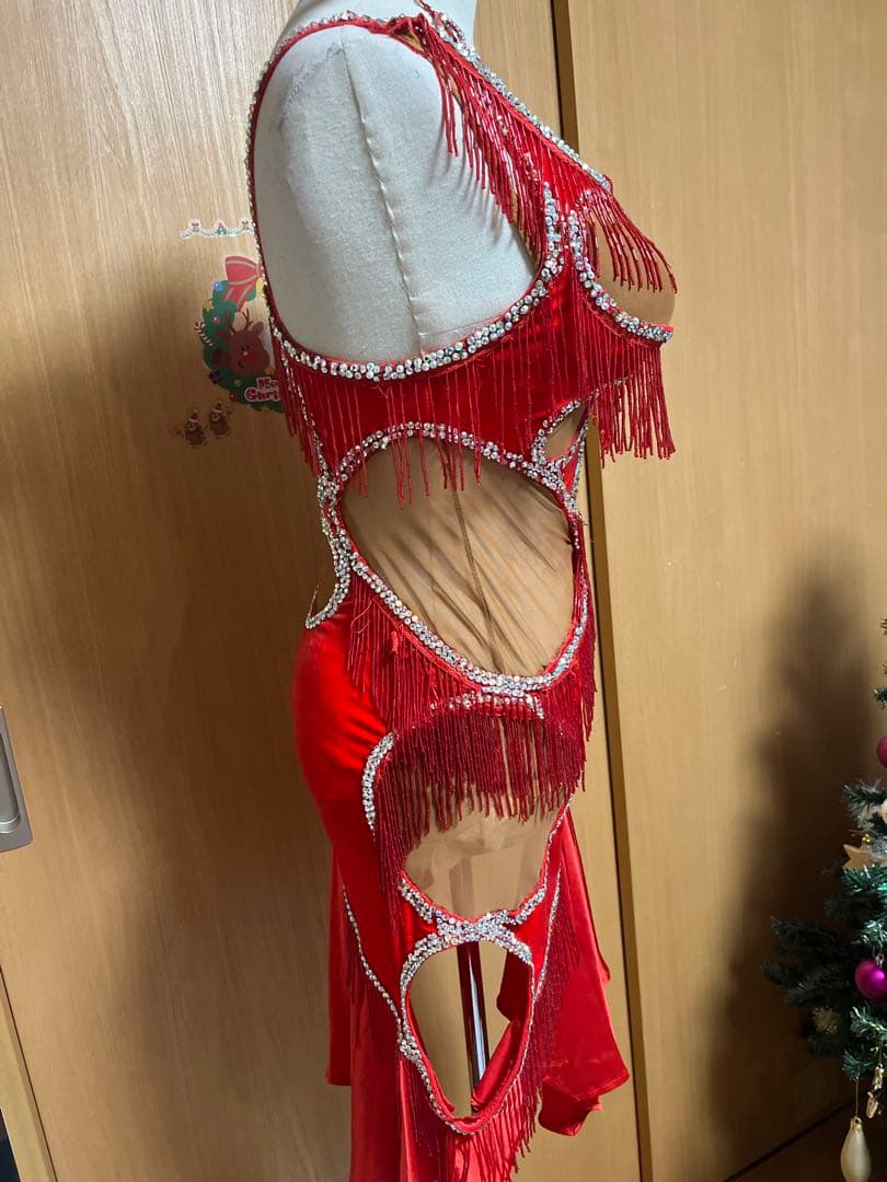 ❤️タカダンス ❤️レッドベルベットサテンラテンドレスM