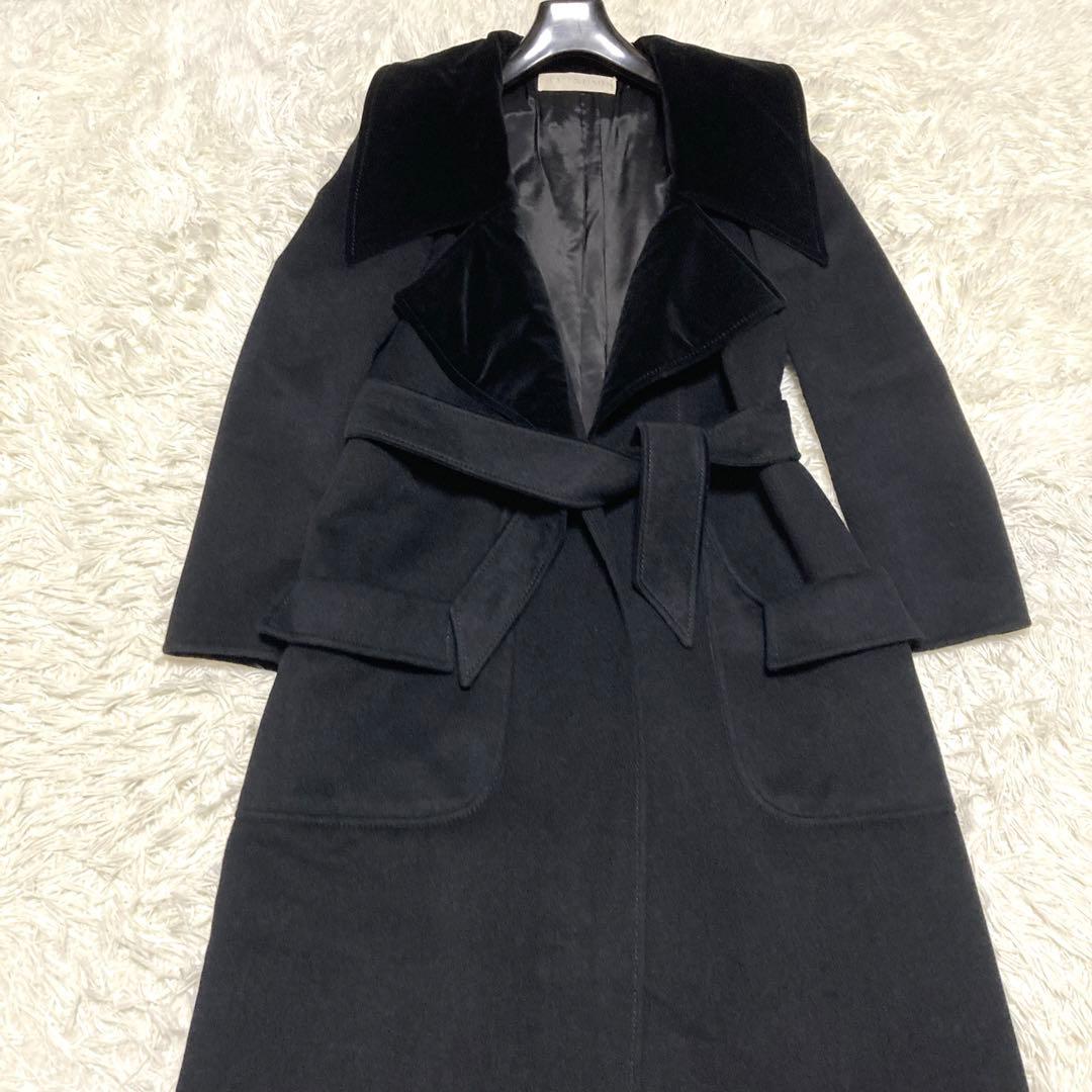 極美品✨VALENTINO カシゴラ　超ロングコート　ベルト　XL 襟ベロア　黒