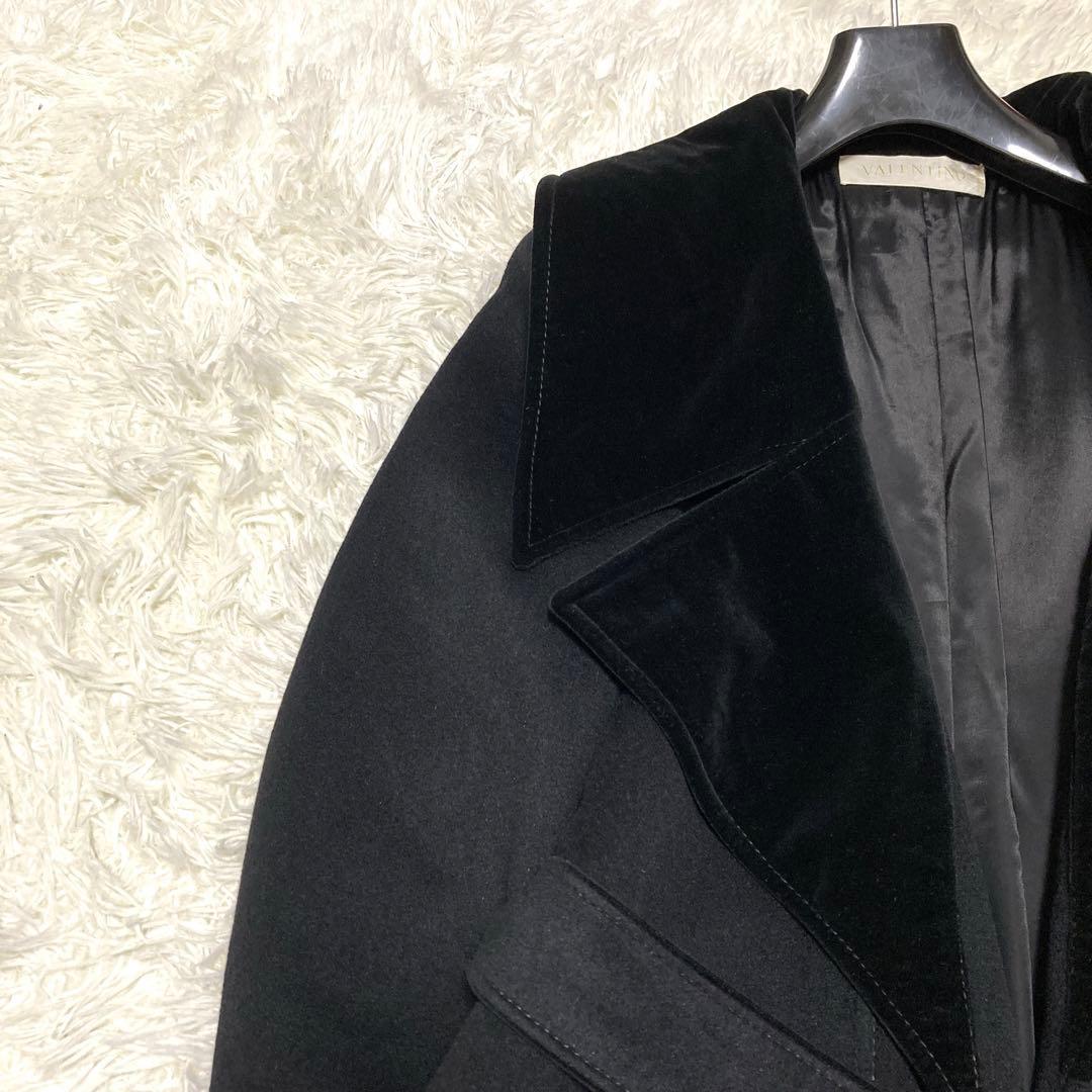 極美品✨VALENTINO カシゴラ　超ロングコート　ベルト　XL 襟ベロア　黒