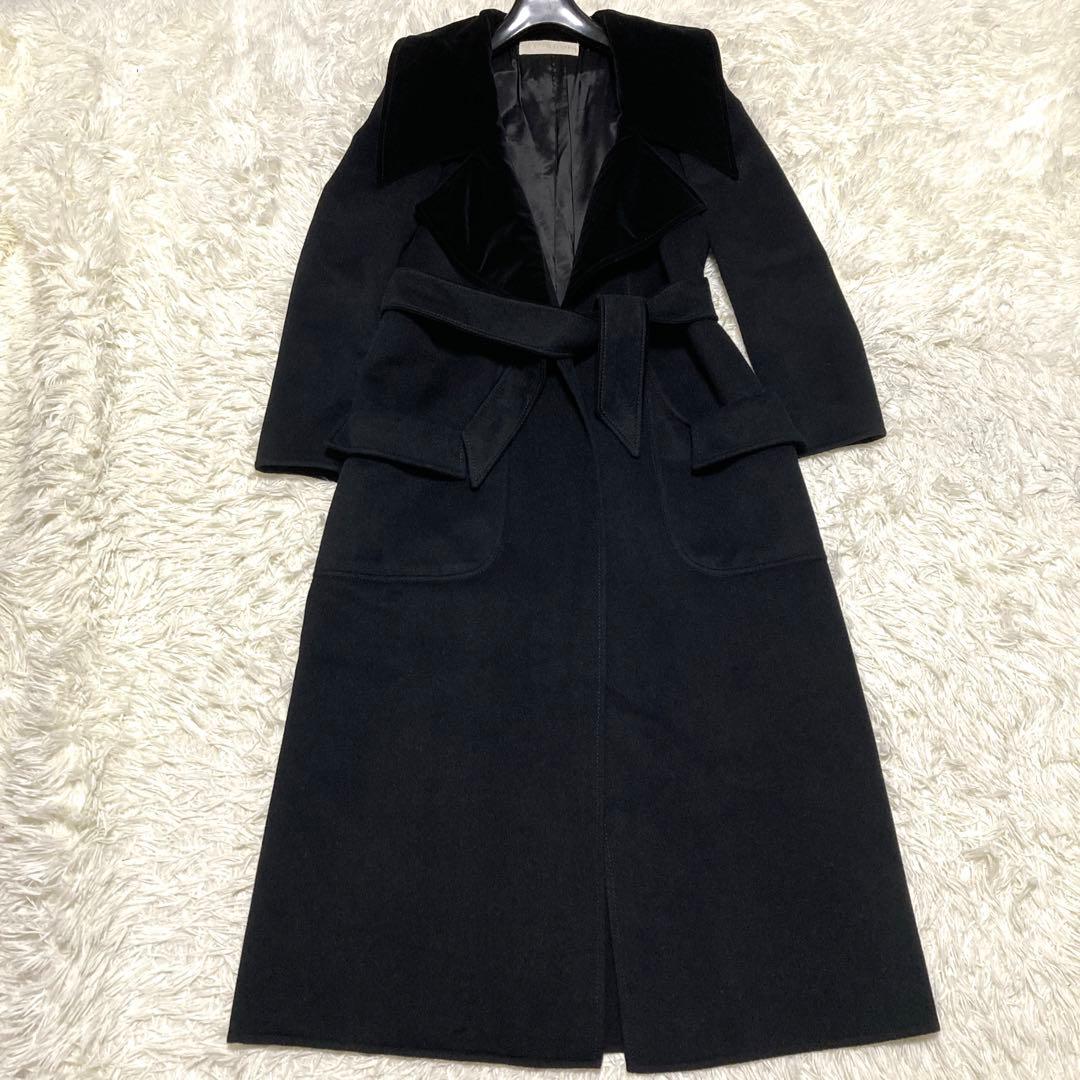 極美品✨VALENTINO カシゴラ　超ロングコート　ベルト　XL 襟ベロア　黒