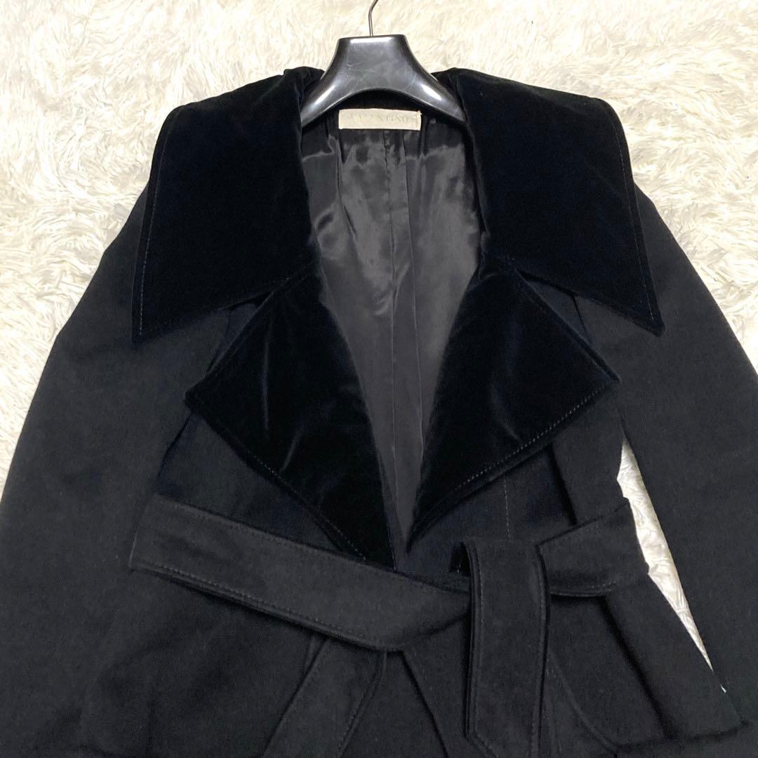 極美品✨VALENTINO カシゴラ　超ロングコート　ベルト　XL 襟ベロア　黒