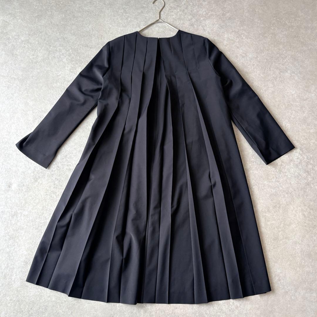 【美品】トゥモローランド バックプリーツワンピース ネイビー フォーマル 　長袖