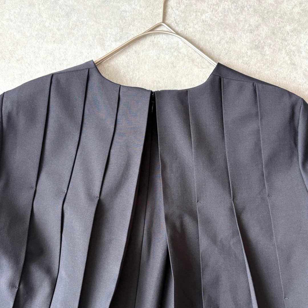 【美品】トゥモローランド バックプリーツワンピース ネイビー フォーマル 　長袖