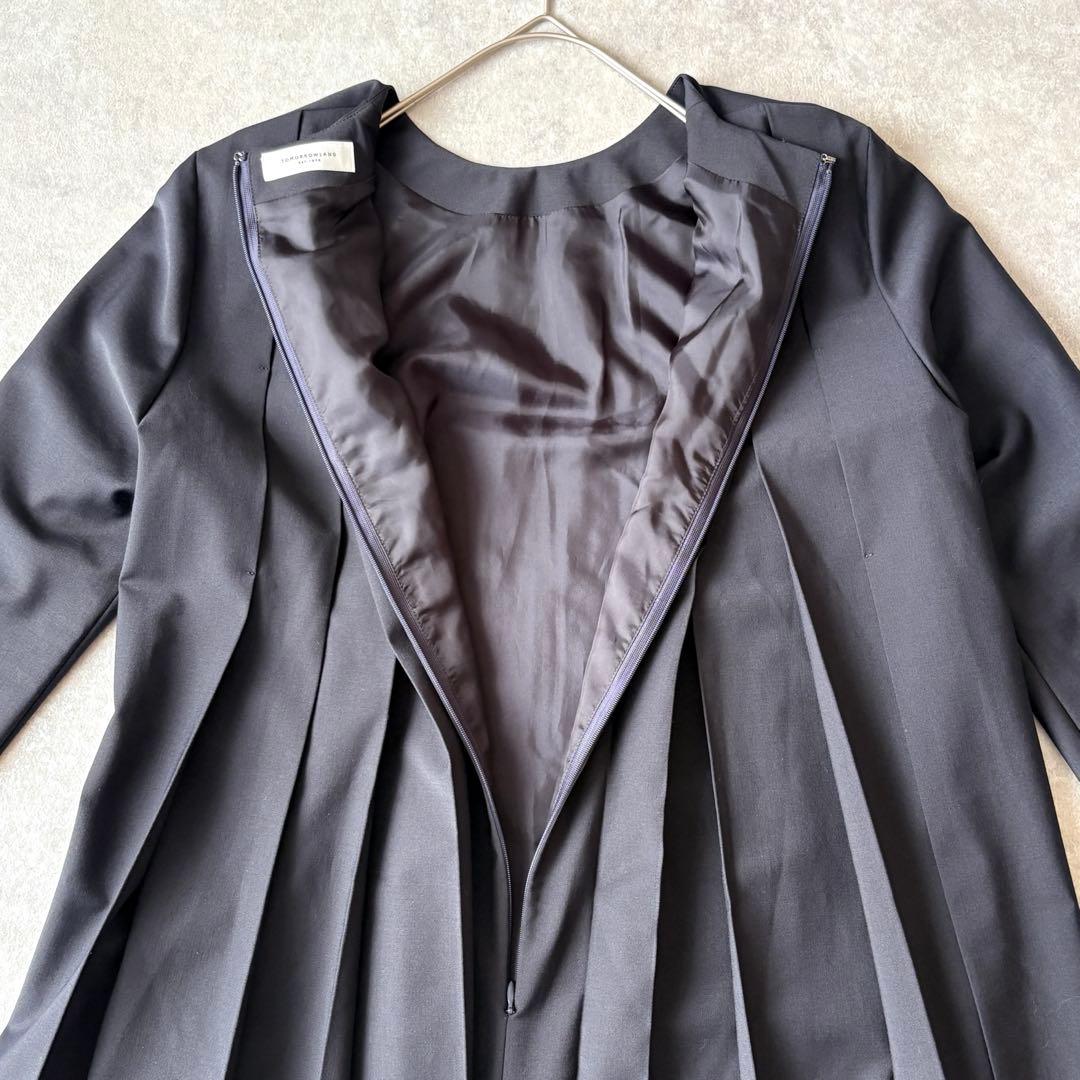 【美品】トゥモローランド バックプリーツワンピース ネイビー フォーマル 　長袖