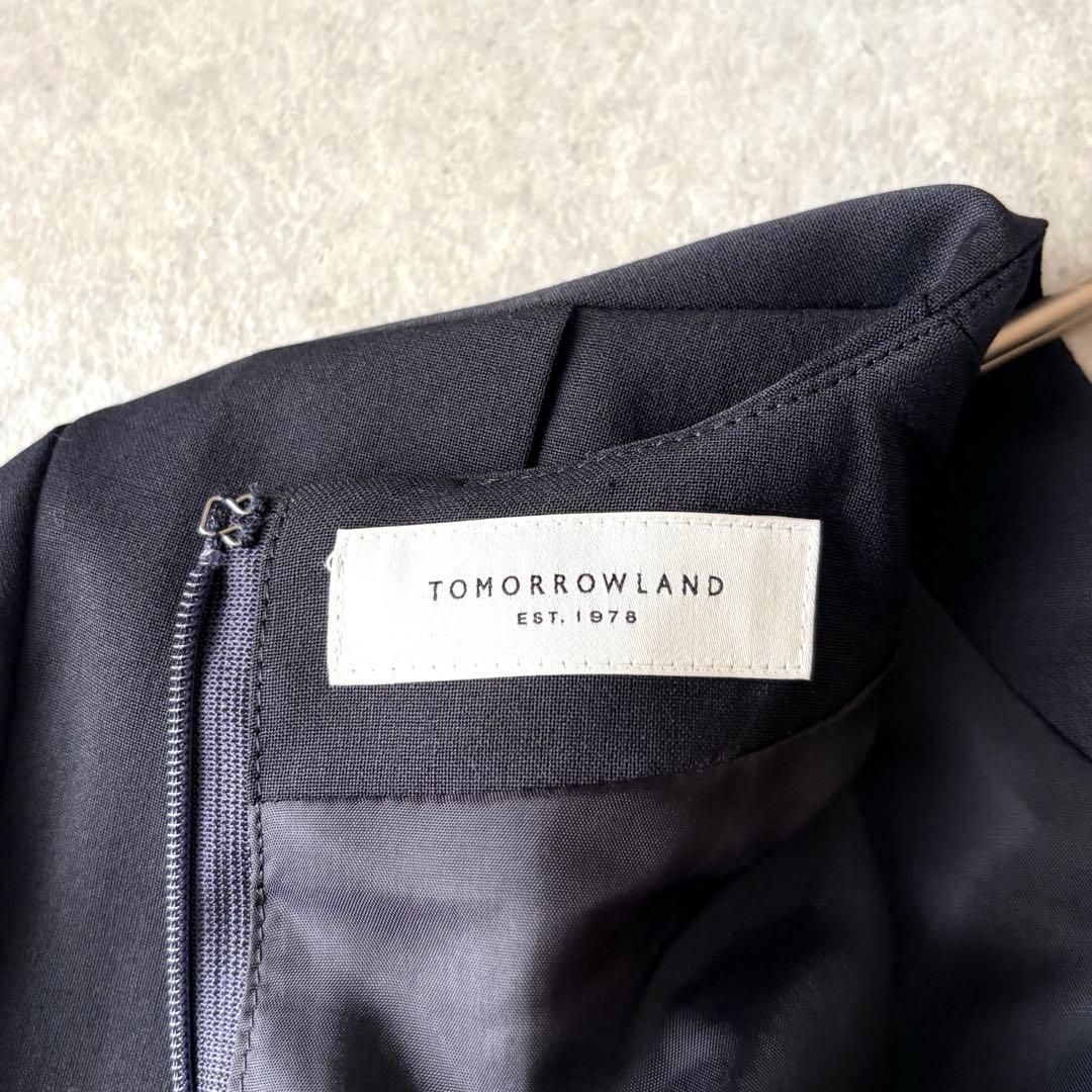 【美品】トゥモローランド バックプリーツワンピース ネイビー フォーマル 　長袖