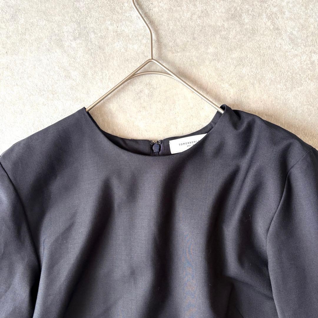 【美品】トゥモローランド バックプリーツワンピース ネイビー フォーマル 　長袖