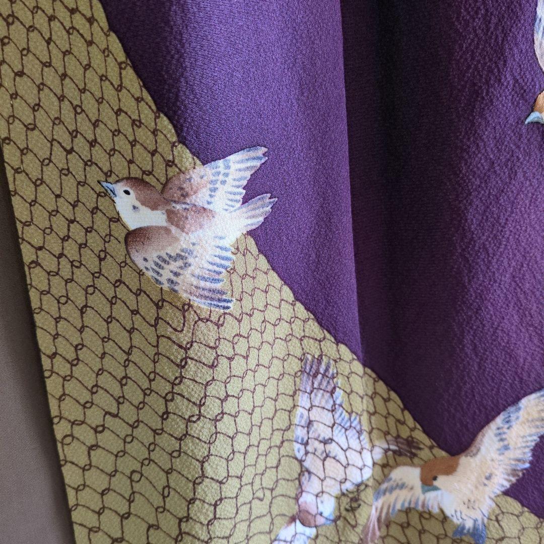 咲*耶様 花井幸子丹後縮緬　可愛い雀刺繍パールトーン加工あり 帯締も作家物　２点