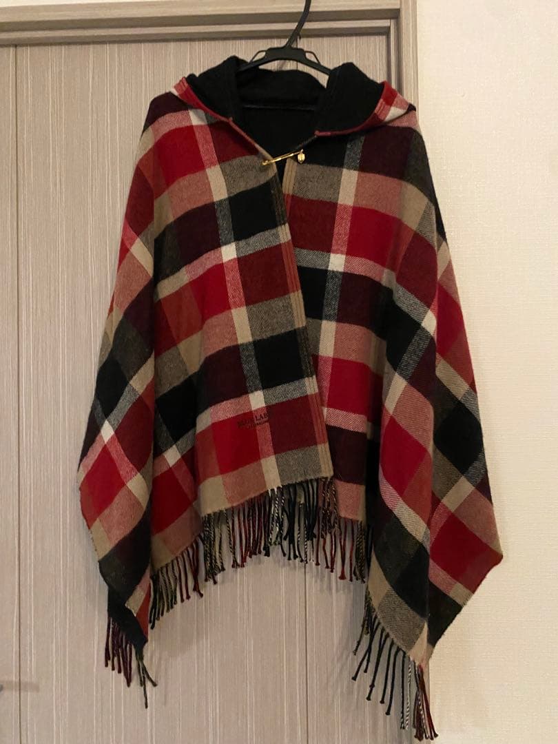 ブルーレーベルクレストブリッジ　ノバチェック柄　フード付大人可愛いあったか羽織り
