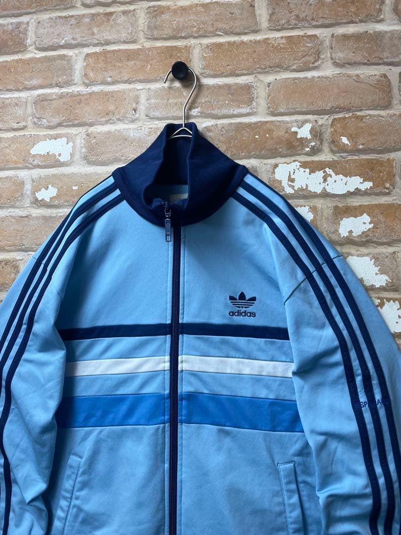 80s adidas アディダス　トラックジャケット　ワンポイント　刺繍　水色