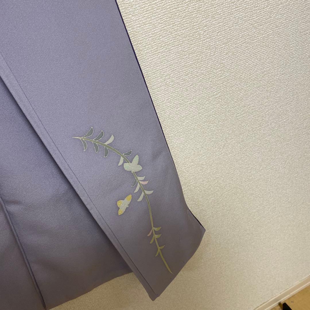 訪問着 花柄 加賀友禅　紫　落款　証紙　しつけ糸付き未使用美品　蝶々　袷　正絹