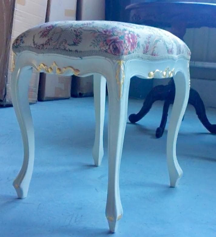 値下げしました！　猫脚スツール：ファブリックA 薔薇柄　 スツール