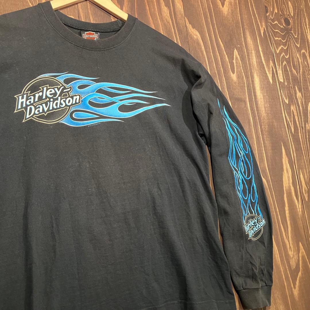 USA製 ハーレーダビッドソン ブルーフレイム　ロンt 長袖　ブラック　Ｌ
