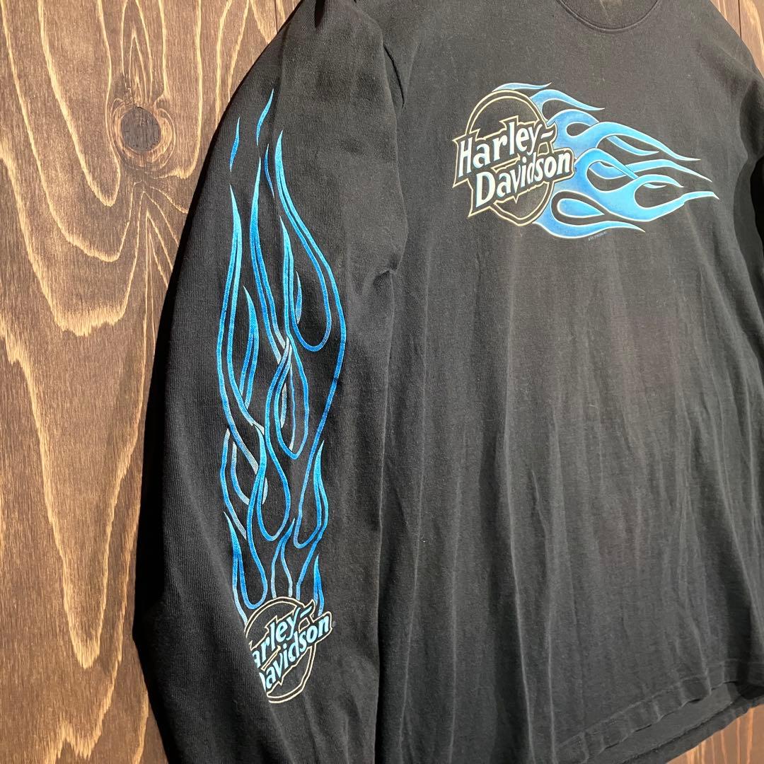 USA製 ハーレーダビッドソン ブルーフレイム　ロンt 長袖　ブラック　Ｌ