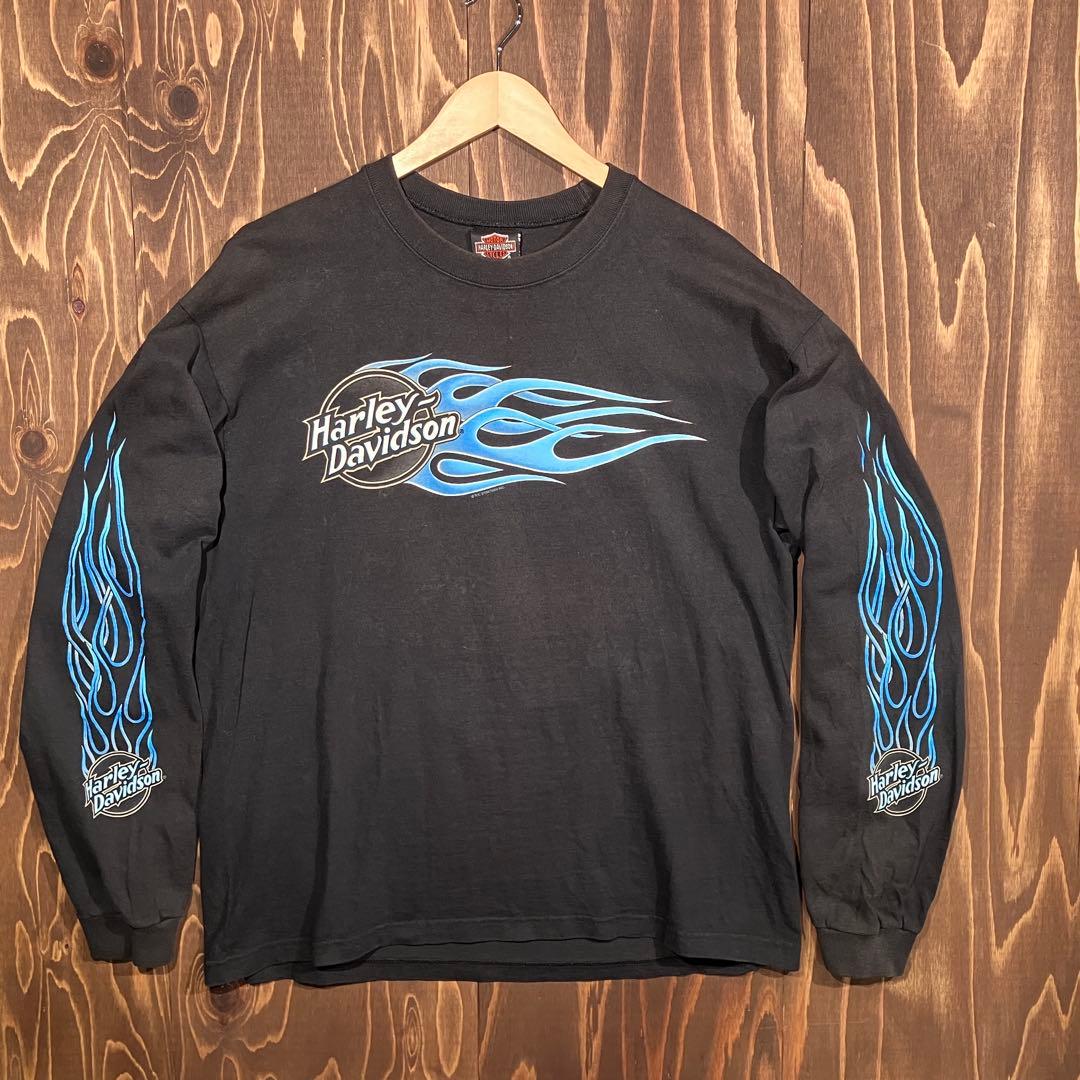 USA製 ハーレーダビッドソン ブルーフレイム　ロンt 長袖　ブラック　Ｌ