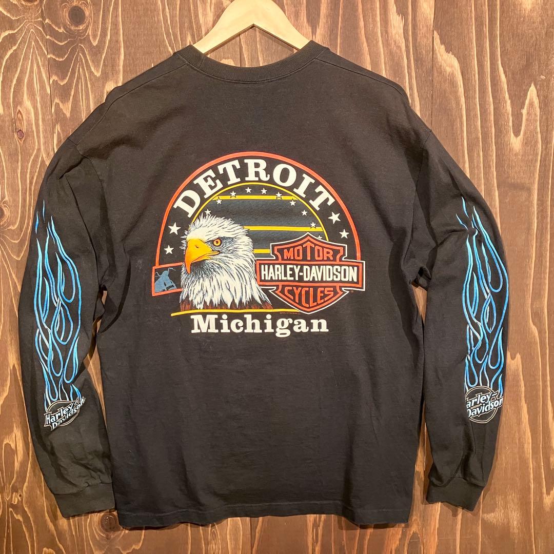 USA製 ハーレーダビッドソン ブルーフレイム　ロンt 長袖　ブラック　Ｌ