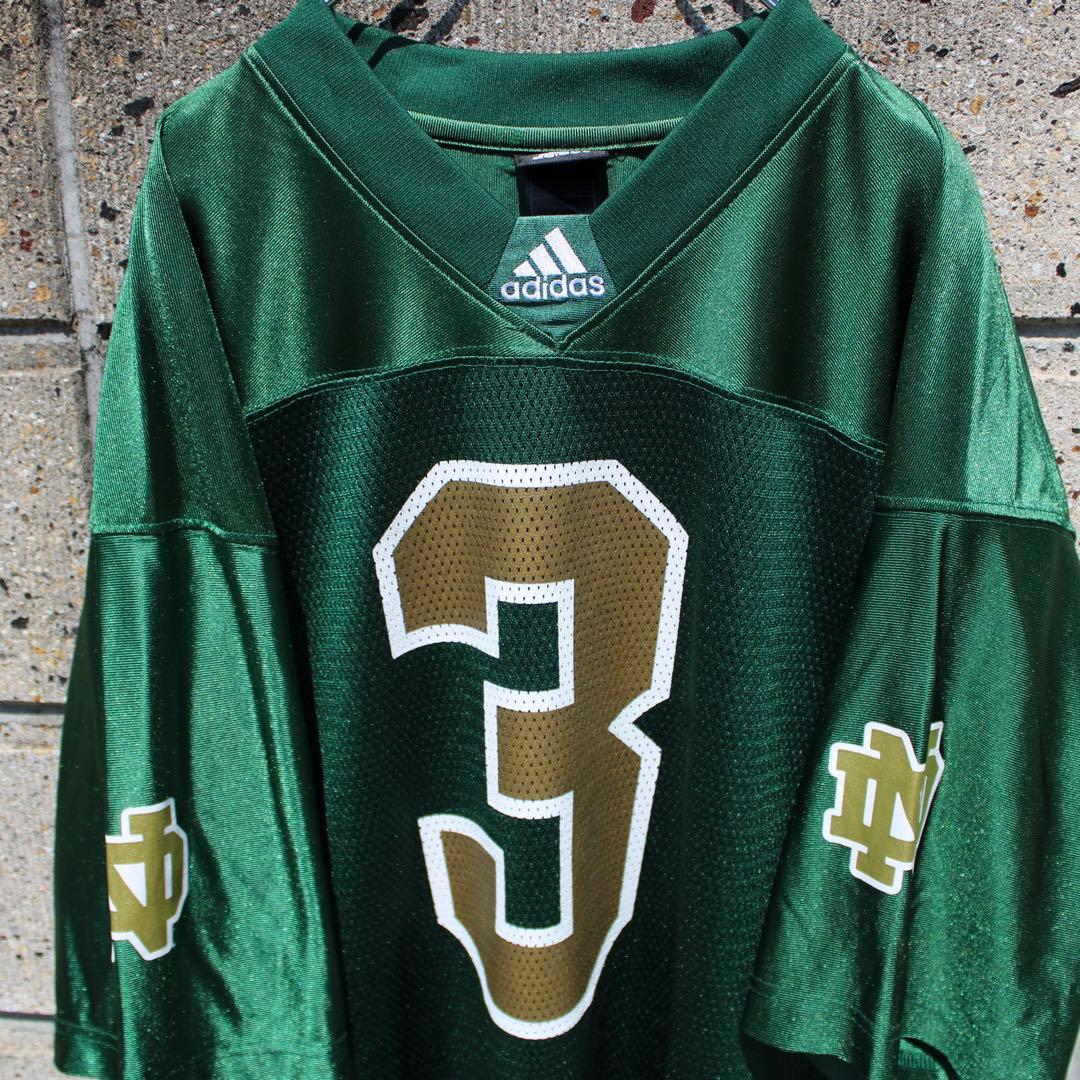 adidas × ノートルダム大学 アメフト 緑×金 大きめ 古着 ゲームシャツ