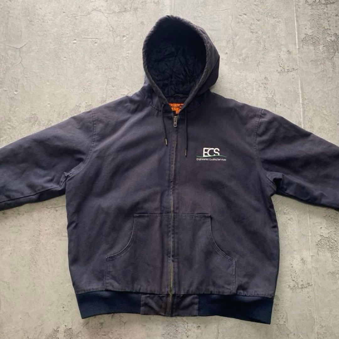 USA古着 アクティブジャケット フーディ 厚手 刺繍ロゴ ネイビー XLサイズ