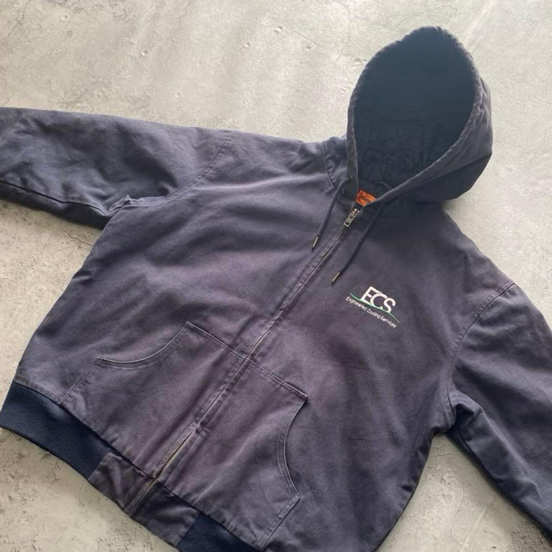 USA古着 アクティブジャケット フーディ 厚手 刺繍ロゴ ネイビー XLサイズ