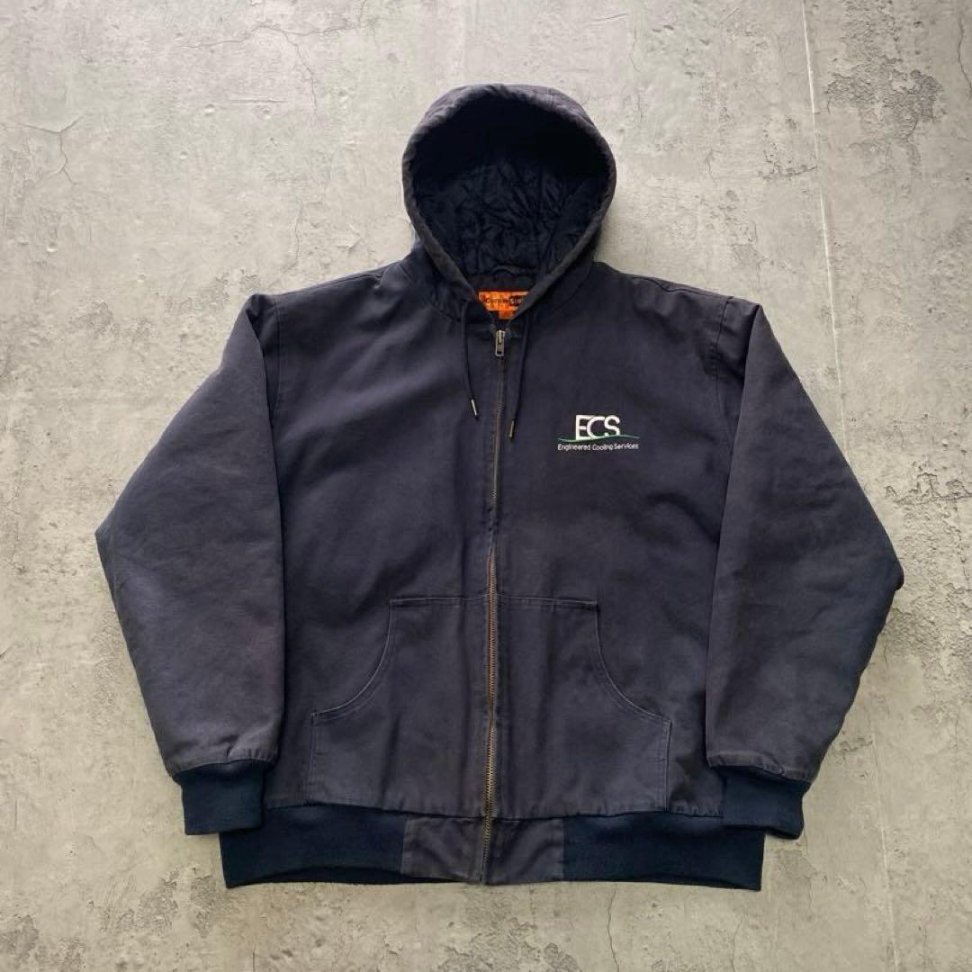 USA古着 アクティブジャケット フーディ 厚手 刺繍ロゴ ネイビー XLサイズ