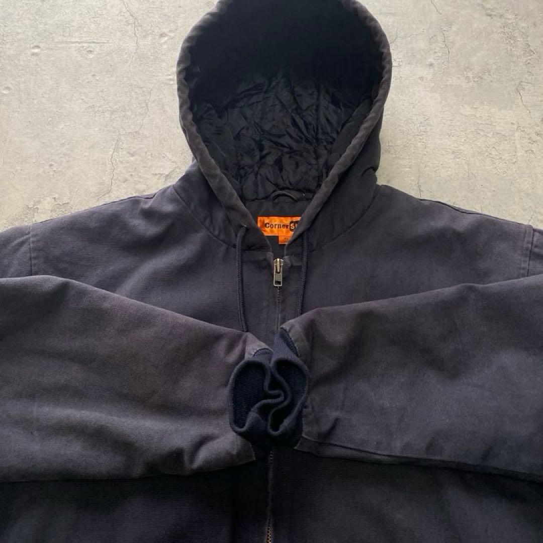 USA古着 アクティブジャケット フーディ 厚手 刺繍ロゴ ネイビー XLサイズ