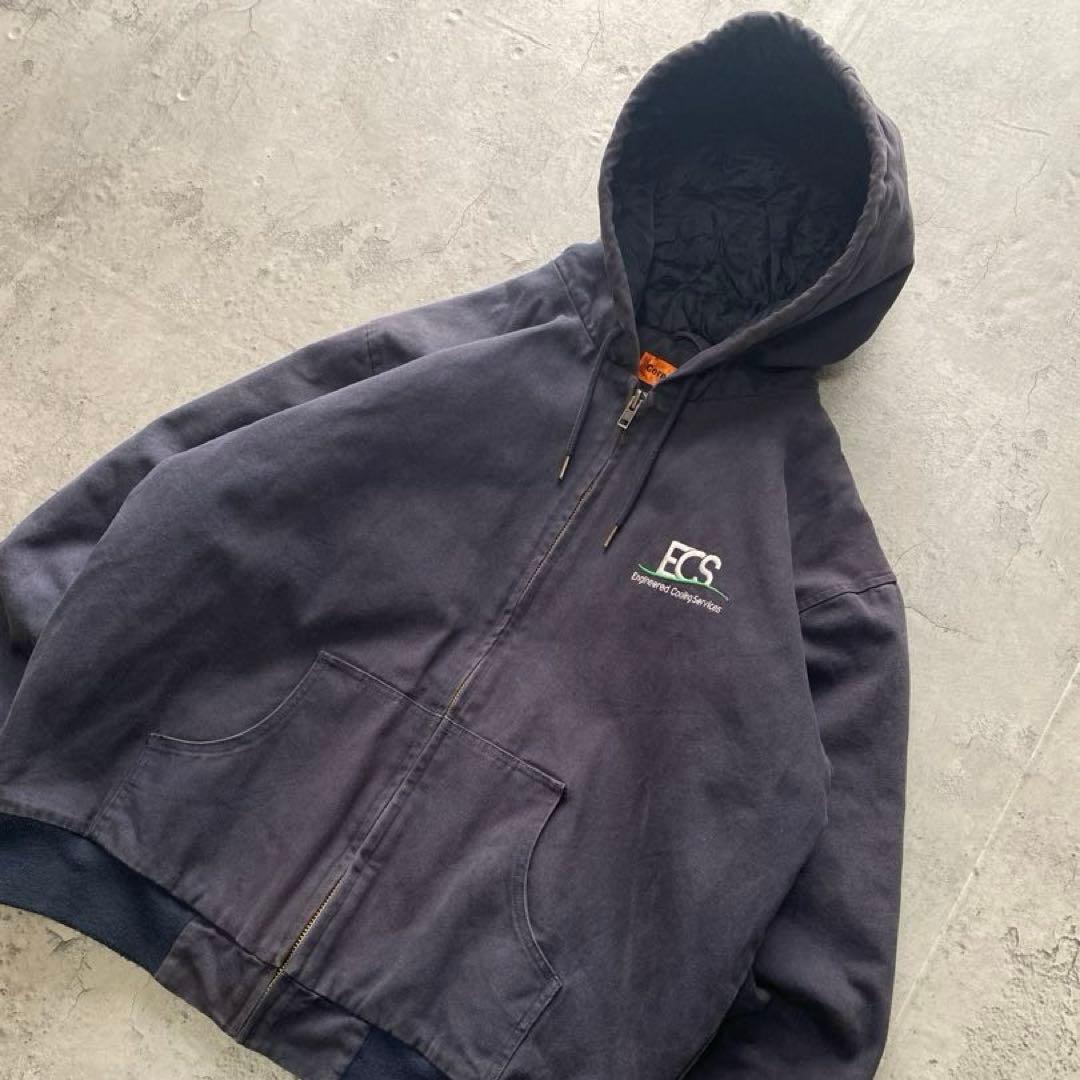 USA古着 アクティブジャケット フーディ 厚手 刺繍ロゴ ネイビー XLサイズ