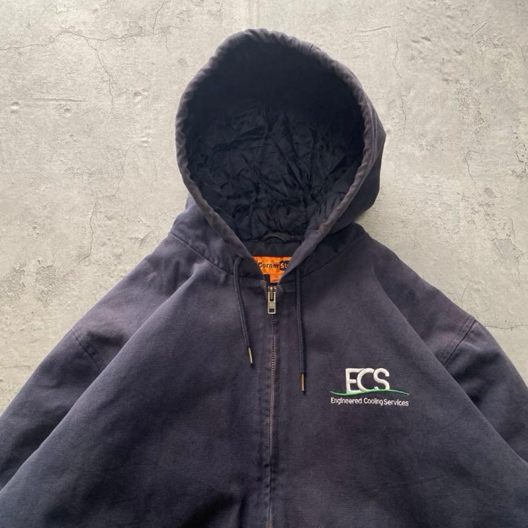 USA古着 アクティブジャケット フーディ 厚手 刺繍ロゴ ネイビー XLサイズ