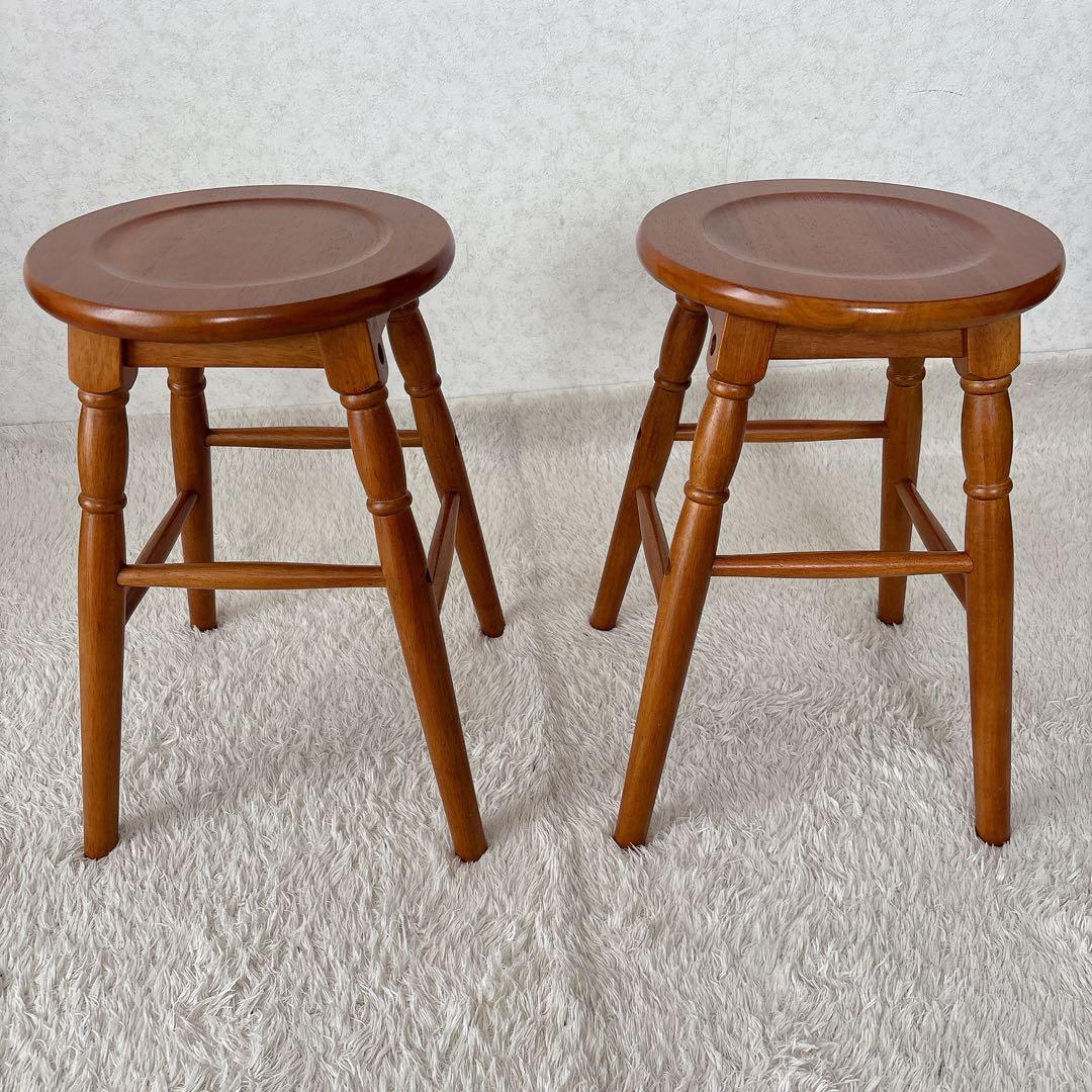 美品】市場家具 オマージュ スツール 丸椅子 木製 2脚セット カントリー