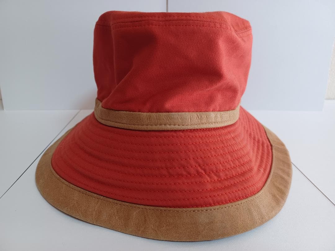 エルメス　帽子　レディース　メンズ　ユニセックス　赤色　58㎝　コットン　レザー