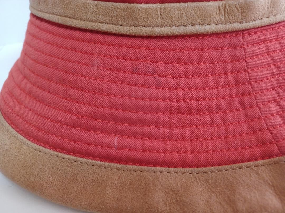 エルメス　帽子　レディース　メンズ　ユニセックス　赤色　58㎝　コットン　レザー